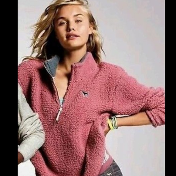 PINK Victoria's Secret Tops - VS Pink Sherpa Boyfriend Quarter Zip